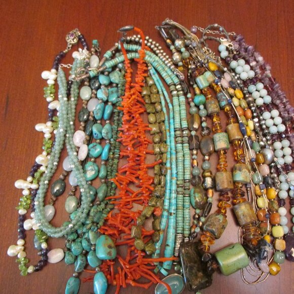 Lot 18 Sterling Silver 925 Clasp Necklaces Gemstones Turquoise, Coral,Ect.... - Picture 6 of 7